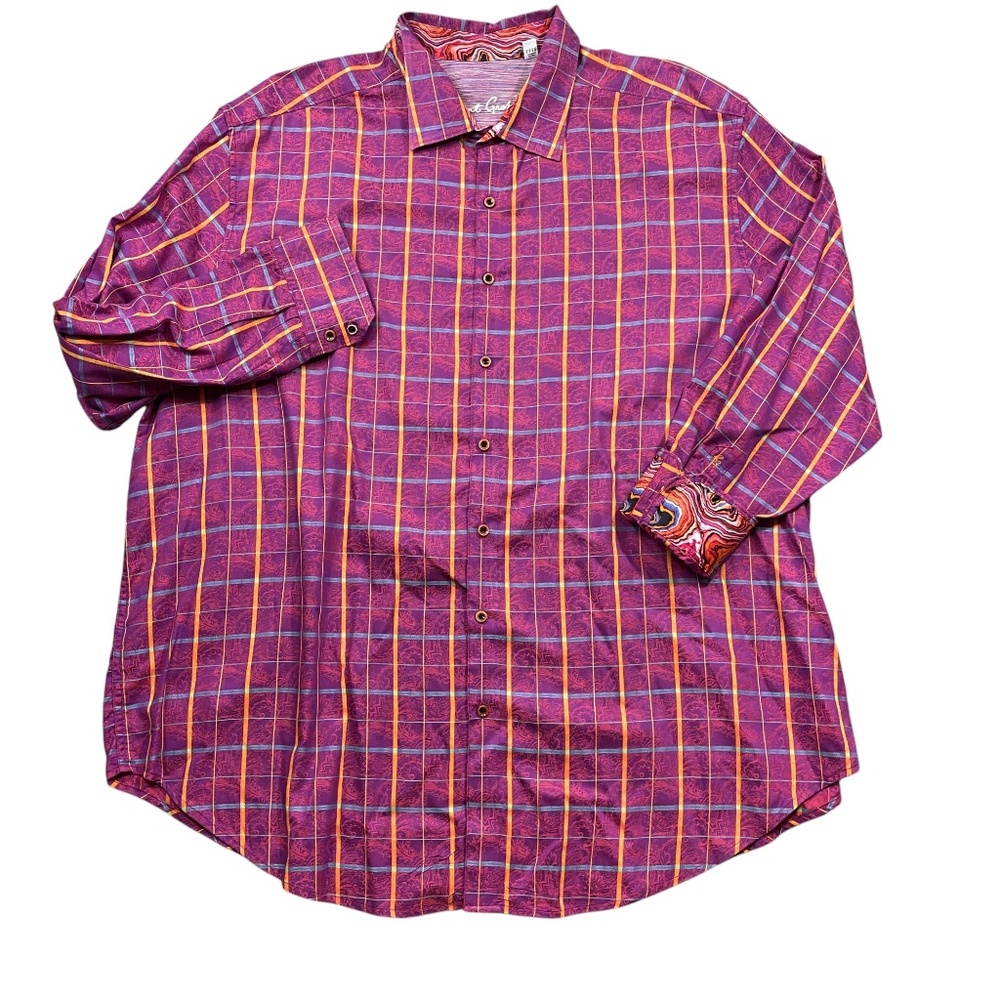 Robert Graham 3XL Purple Plaid Long Sleeve Flip Cuff Button Up